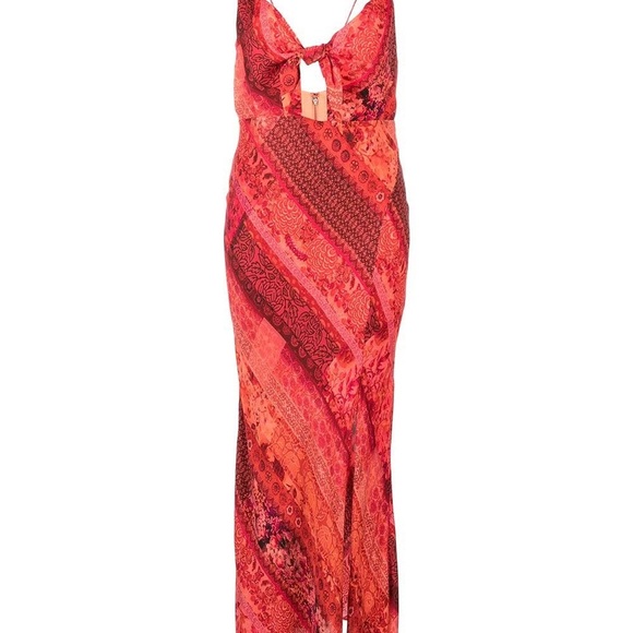 Sexy date hot Asymmetrical Midi Dress Summer Bright Coral red orange pink spring - Picture 6 of 9